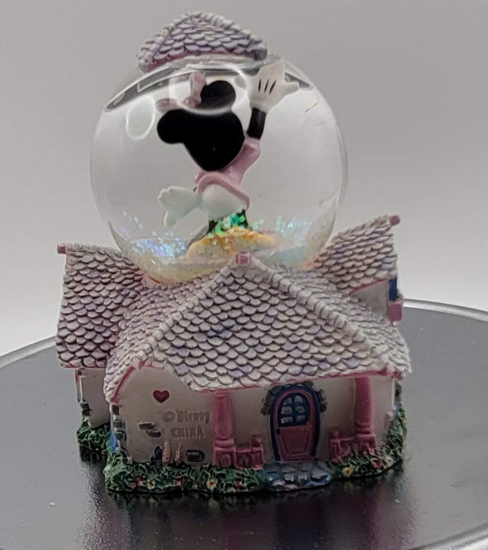 Disney Parks Minnie Mouse on House Miniature 3 1/8" Tall Snow Globe Collectible